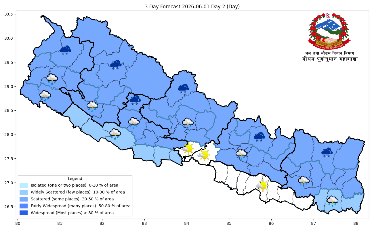 आजको मौसमः देशभर बदली, केही स्थानमा वर्षाको सम्भावना