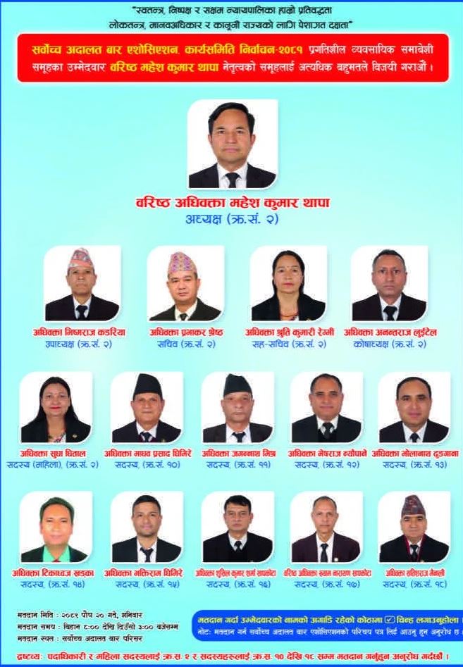 आज हुँदै गरेको सर्वोच्च अदालत बार एसोसियसनको निर्वाचनमा कांग्रेस–एमाले निकटबीच मुख्य प्रतिस्पर्धा